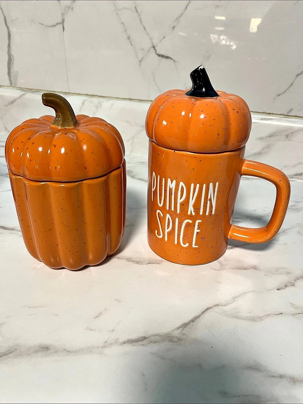 Pumpkin Spice Ceramic Mug with Lid Orange & Black 2 piece set